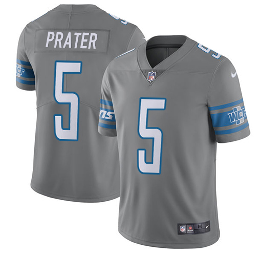 Nike Lions #5 Matt Prater Gray Men's Stitched NFL Limited Rush Jersey